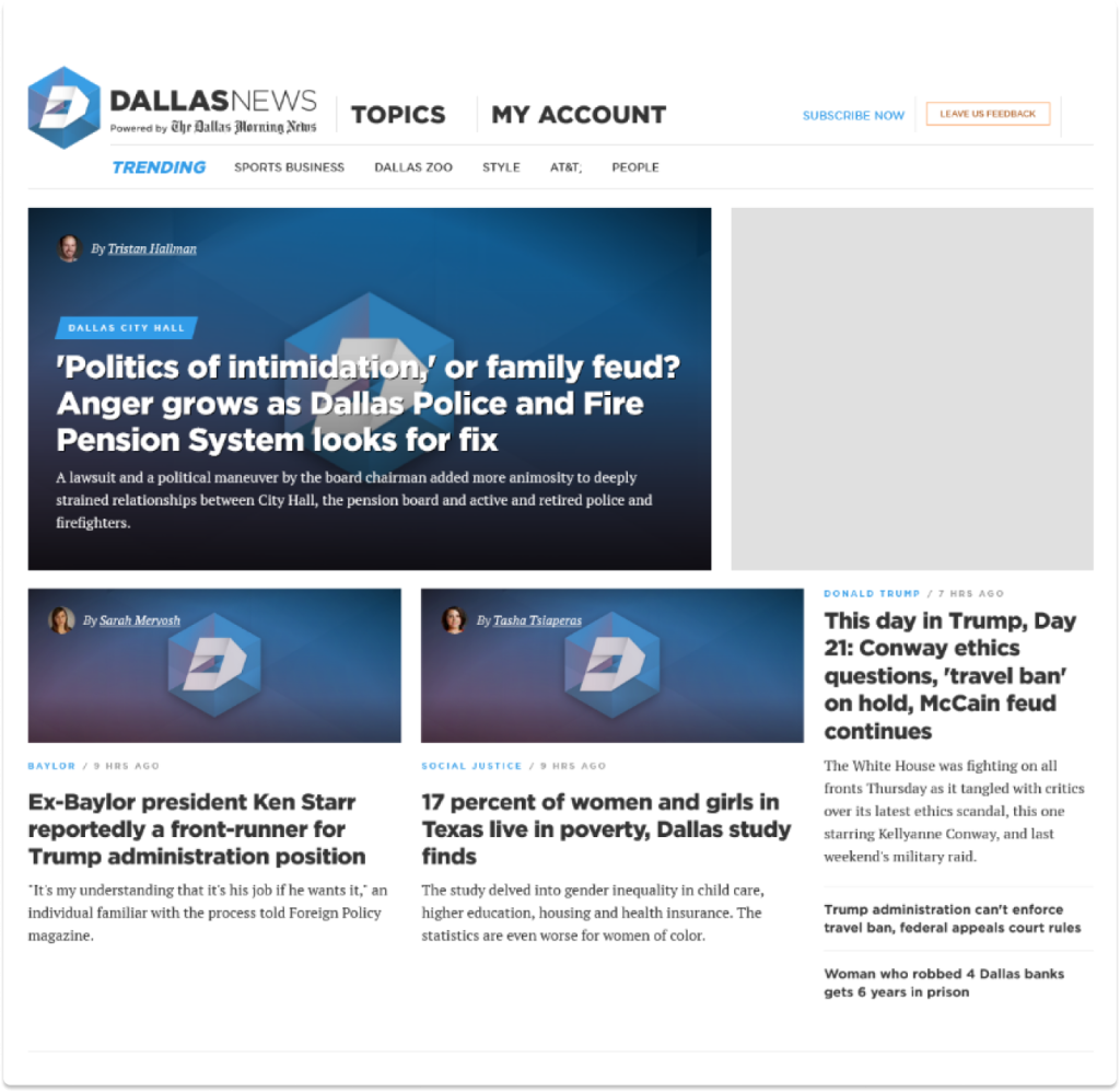 A screenshot of what the old Dallas Morning News homepage looked like