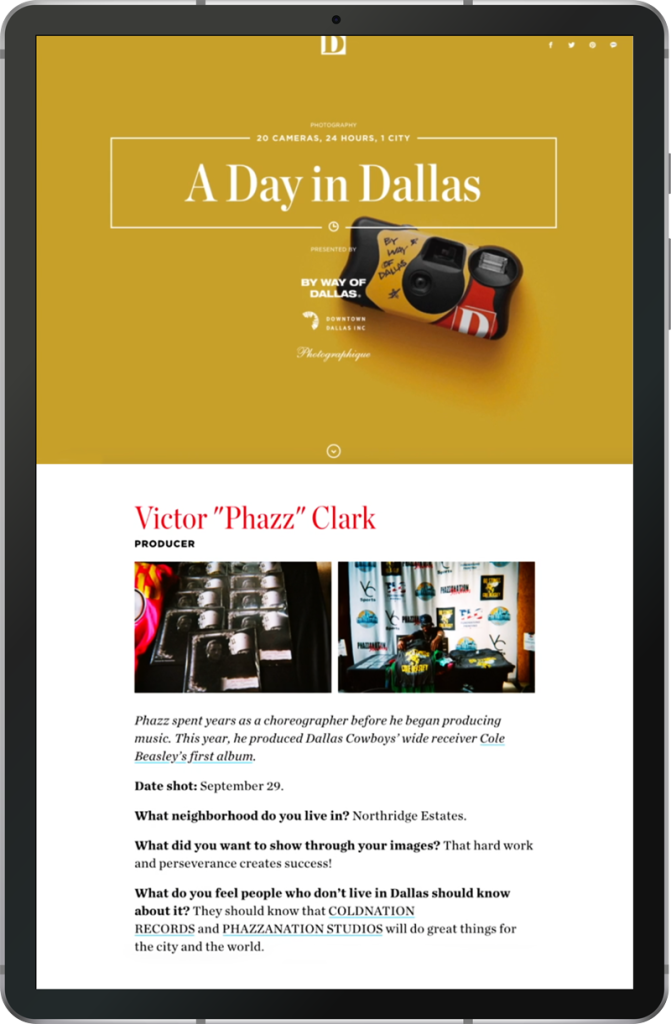 A Day in Dallas web editorial feature on D Magazine's website