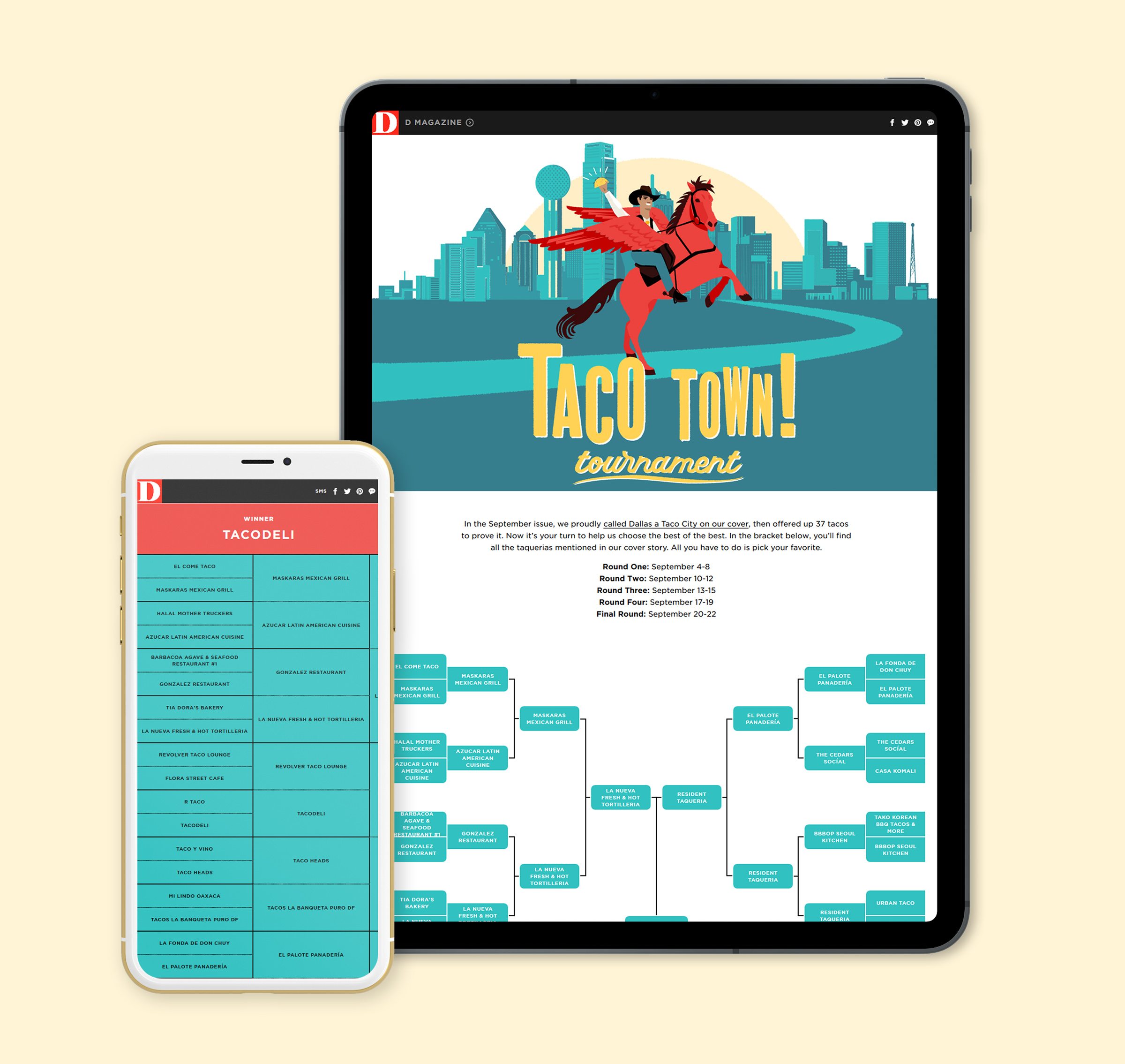 A bracket tournament matching up different local Dallas taco shops.