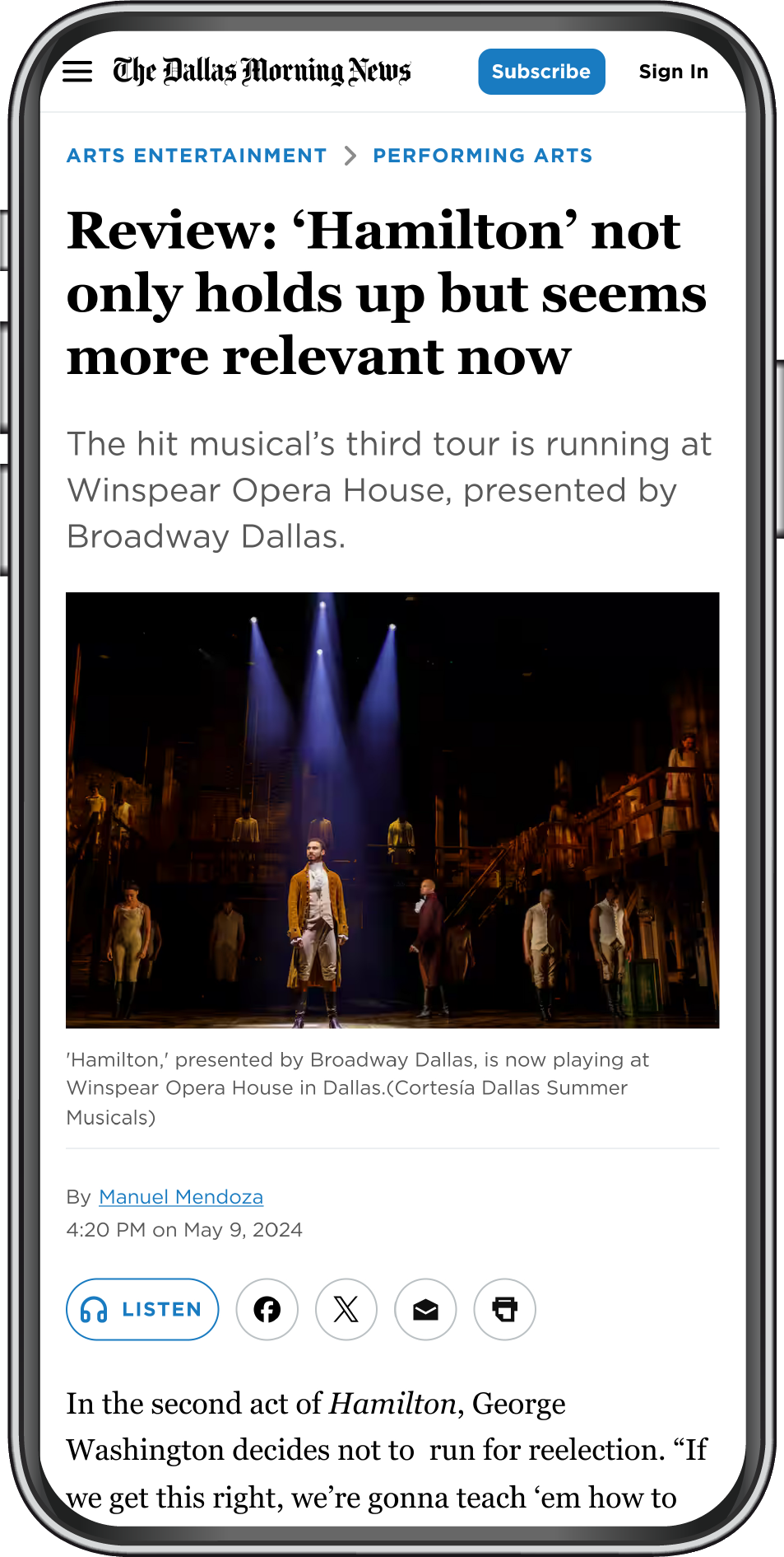 An article on dallasnews.com shown on a phone