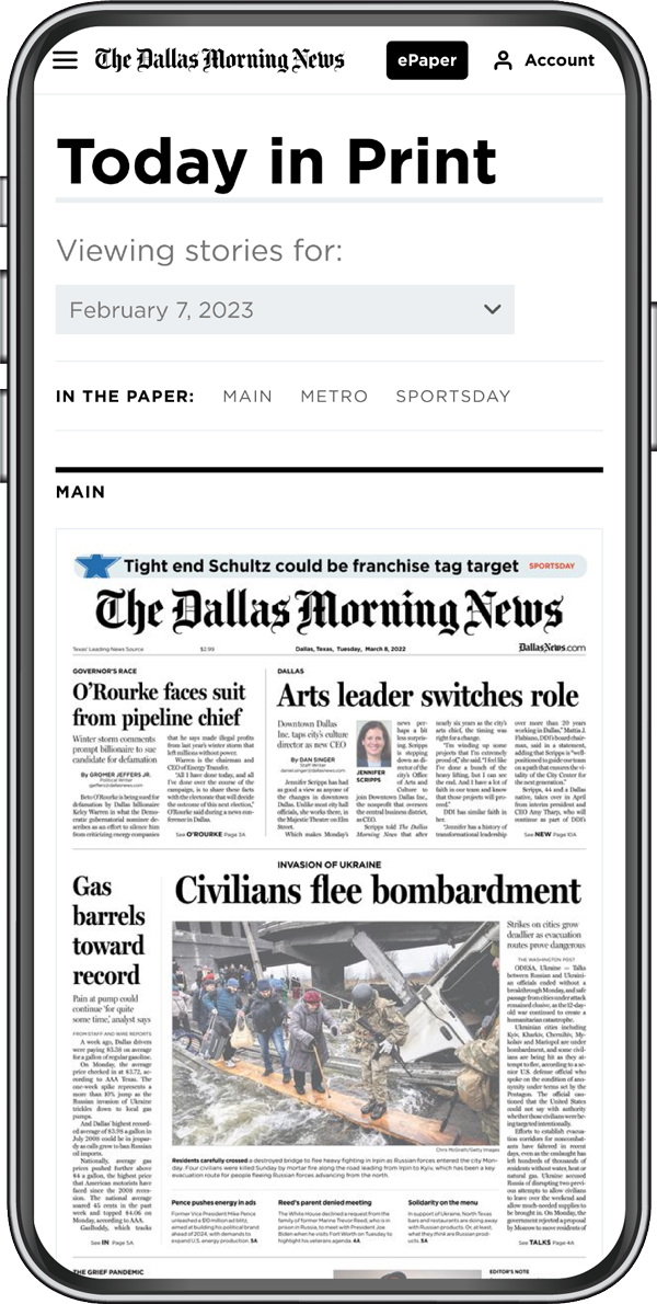 Today's print articles featured on The Dallas Morning News website.